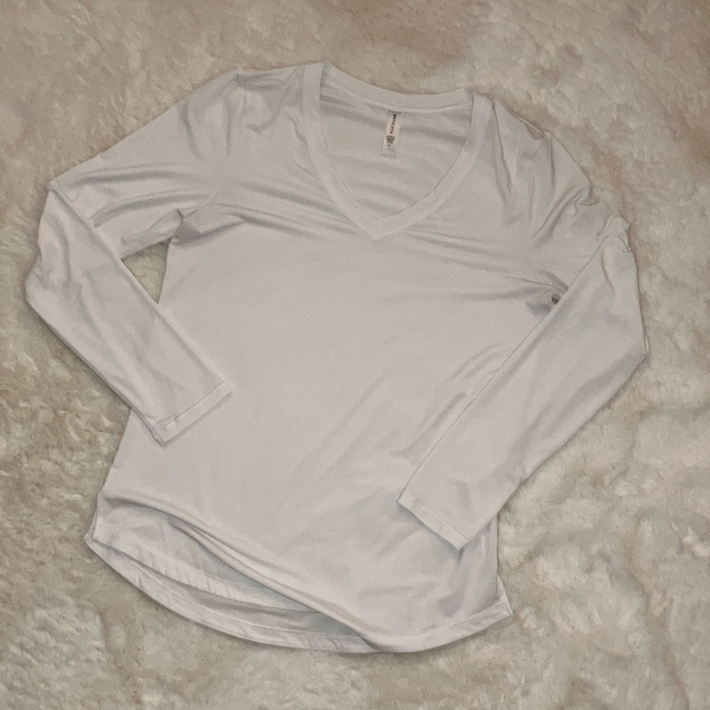 Athleta White V-Neck Long Sleeve Top
